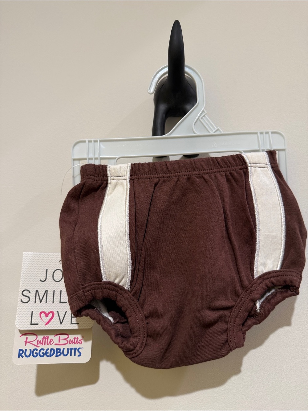 Ruffle Butts Brown Diaper Cover with Cream Side Stripes